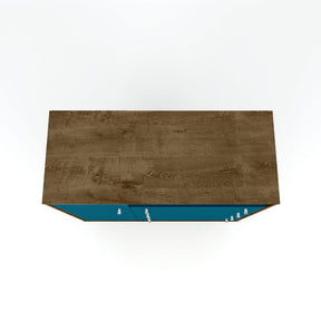 Manhattan Comfort  Liberty 4-Drawer 42.32" Sideboard in Rustic Brown and Aqua Blue
