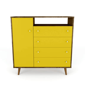 Manhattan Comfort  Liberty 4-Drawer 42.32" Sideboard in Rustic Brown and Yellow Manhattan Comfort-Dresser- - 1