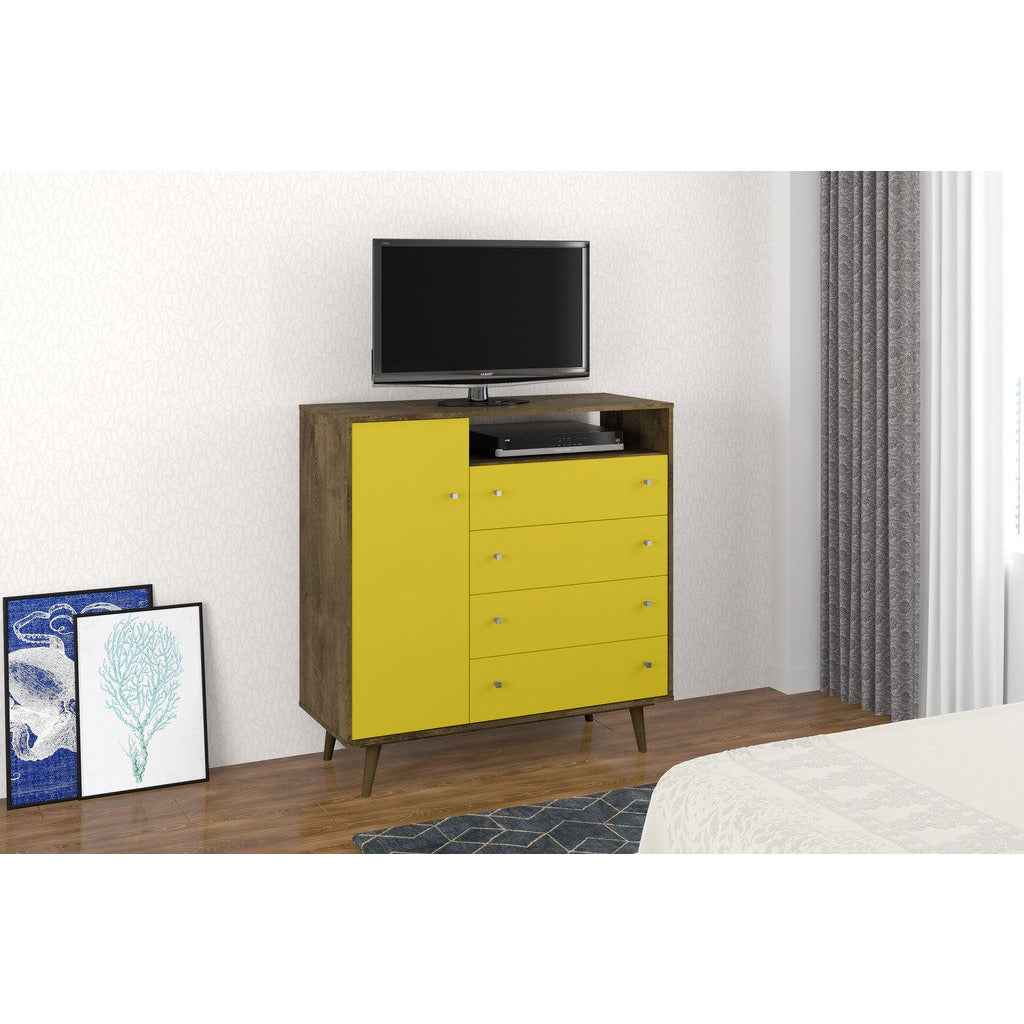 Manhattan Comfort  Liberty 4-Drawer 42.32" Sideboard in Rustic Brown and Yellow