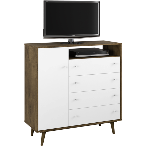 Manhattan Comfort  Liberty 4-Drawer 42.32" Sideboard in Rustic Brown and White