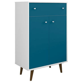 Manhattan Comfort  Liberty 1-Drawer 28.07" Storage Cabinet  in White and Aqua Blue Manhattan Comfort-Dresser- - 1