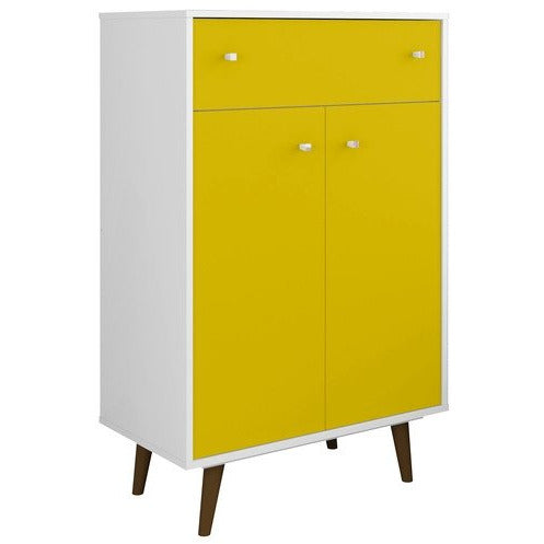 Manhattan Comfort  Liberty 1-Drawer 28.07" Storage Cabinet  in White and YellowManhattan Comfort-Dresser- - 1