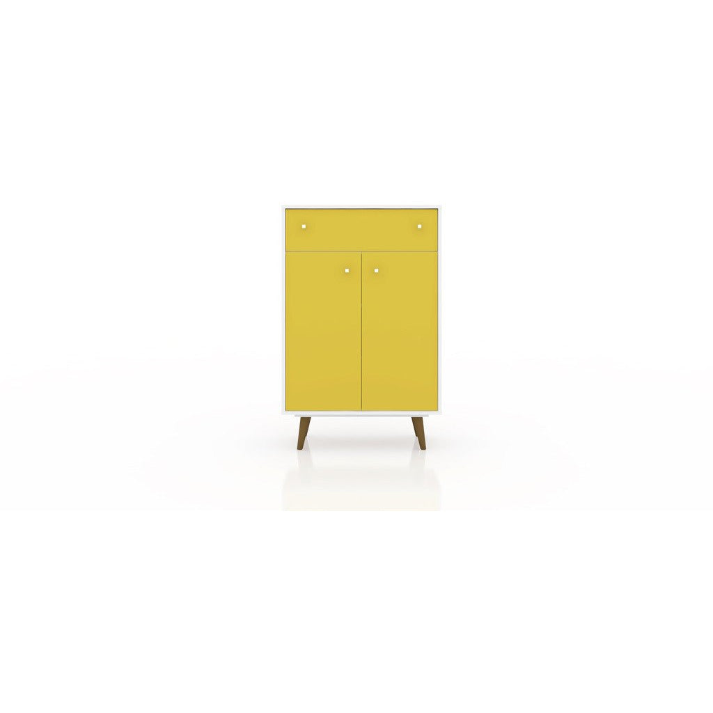 Manhattan Comfort  Liberty 1-Drawer 28.07" Storage Cabinet  in White and Yellow