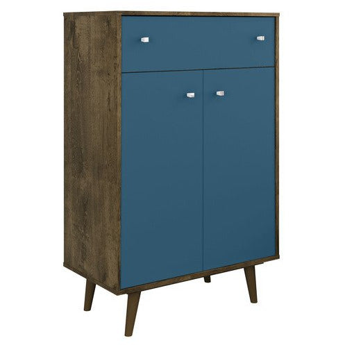 Manhattan Comfort  Liberty 1-Drawer 28.07" Storage Cabinet  in Rustic Brown and Aqua Blue Manhattan Comfort-Dresser- - 1
