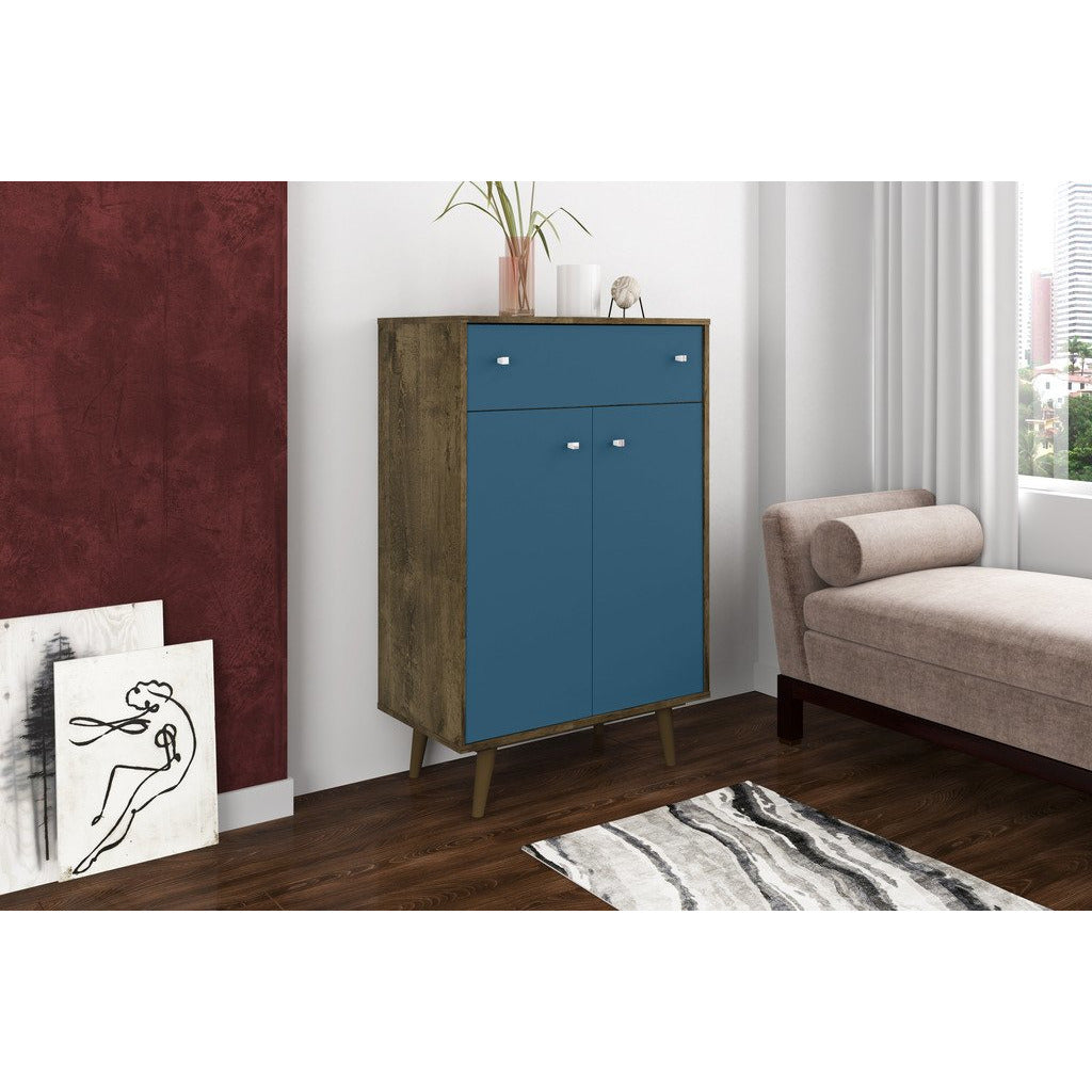 Manhattan Comfort  Liberty 1-Drawer 28.07" Storage Cabinet  in Rustic Brown and Aqua Blue