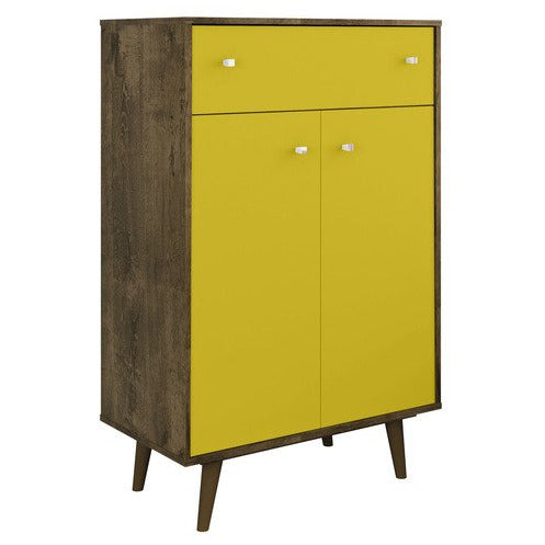 Manhattan Comfort  Liberty 1-Drawer 28.07" Storage Cabinet  in Rustic Brown and Yellow Manhattan Comfort-Dresser- - 1