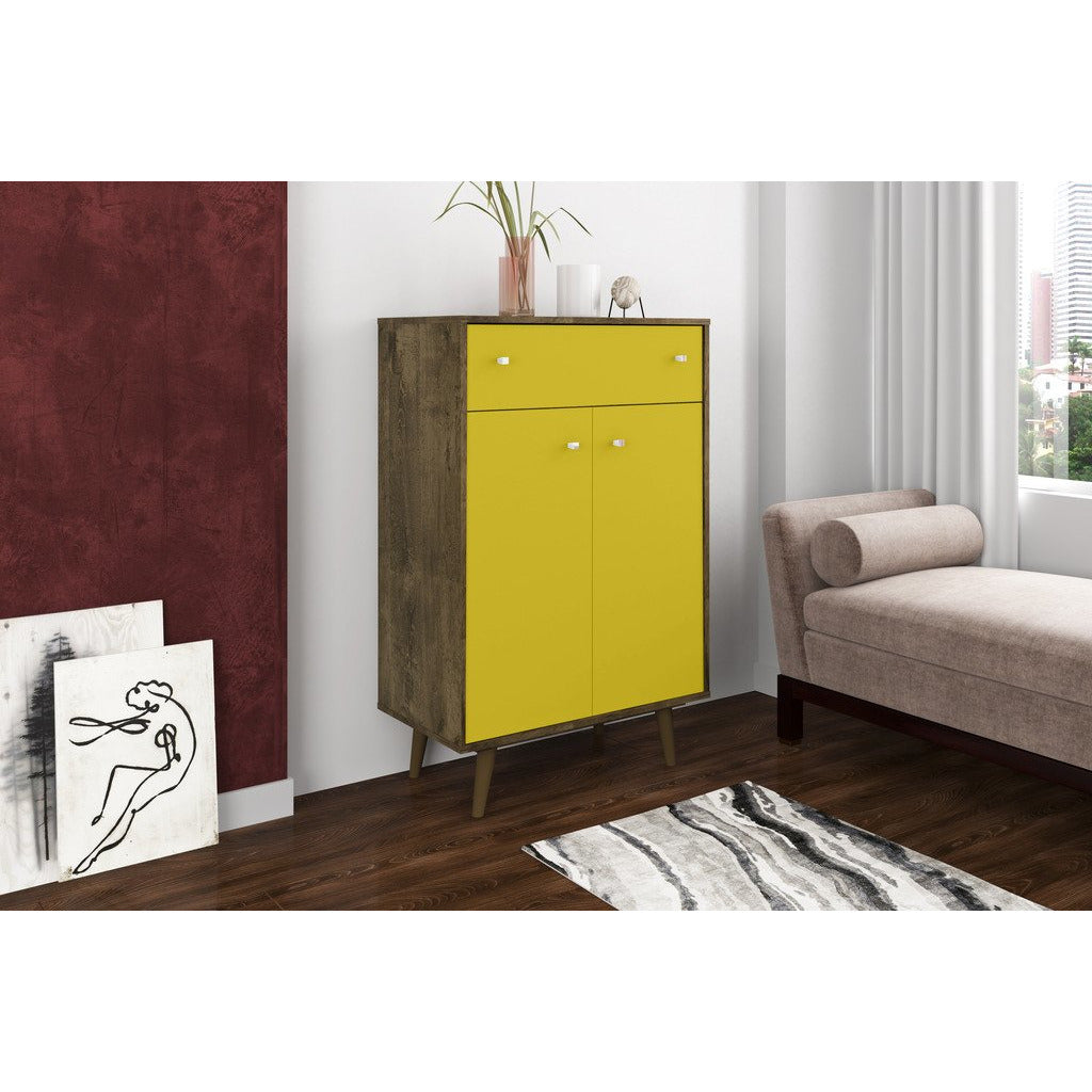 Manhattan Comfort  Liberty 1-Drawer 28.07" Storage Cabinet  in Rustic Brown and Yellow