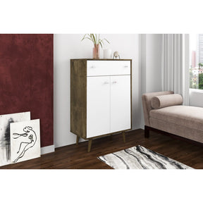Manhattan Comfort  Liberty 1-Drawer 28.07" Storage Cabinet  in Rustic Brown and White