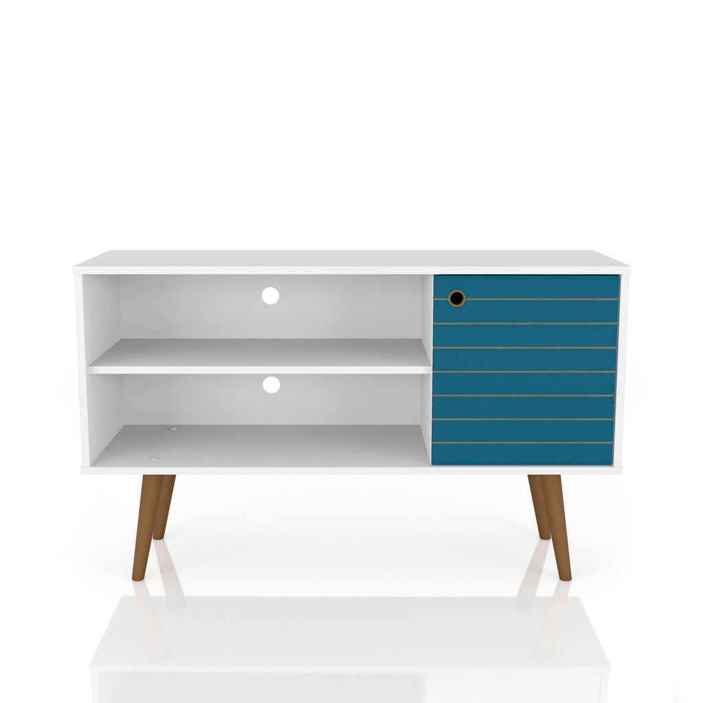 Manhattan Comfort  Liberty 42.52" Mid Century - Modern TV Stand  with 2 Shelves and 1 Door  in White and Aqua Blue Manhattan Comfort-Entertainment Center- - 1