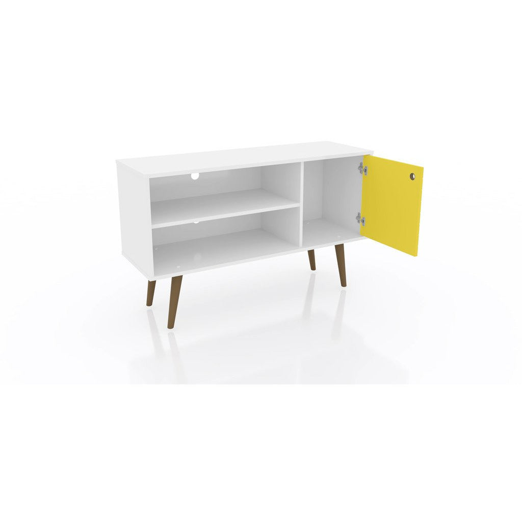 Manhattan Comfort  Liberty 42.52" Mid Century - Modern TV Stand  with 2 Shelves and 1 Door  in White and Yellow