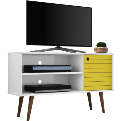 Manhattan Comfort  Liberty 42.52" Mid Century - Modern TV Stand  with 2 Shelves and 1 Door  in White and Yellow