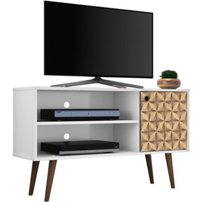 Manhattan Comfort  Liberty 42.52" Mid Century - Modern TV Stand  with 2 Shelves and 1 Door  in White and 3D
