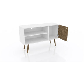 Manhattan Comfort  Liberty 42.52" Mid Century - Modern TV Stand  with 2 Shelves and 1 Door  in White and Rustic Brown