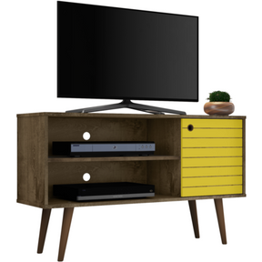 Manhattan Comfort  Liberty 42.52" Mid Century - Modern TV Stand  with 2 Shelves and 1 Door  in Rustic Brown and Yellow