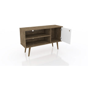 Manhattan Comfort  Liberty 42.52" Mid Century - Modern TV Stand  with 2 Shelves and 1 Door  in Rustic Brown and White
