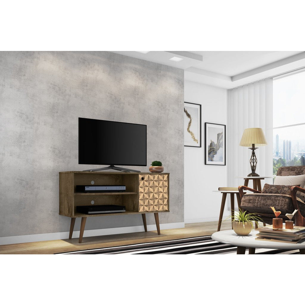 Manhattan Comfort  Liberty 42.52" Mid Century - Modern TV Stand  with 2 Shelves and 1 Door  in Rustic Brown and 3D Brown Prints