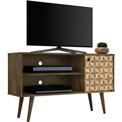 Manhattan Comfort  Liberty 42.52" Mid Century - Modern TV Stand  with 2 Shelves and 1 Door  in Rustic Brown and 3D Brown Prints