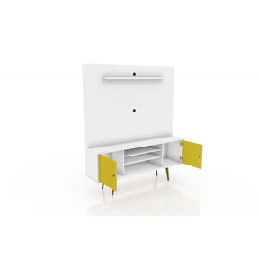 Manhattan Comfort  Liberty 63" Freestanding Entertainment Center with Overhead shelf  in White and Yellow