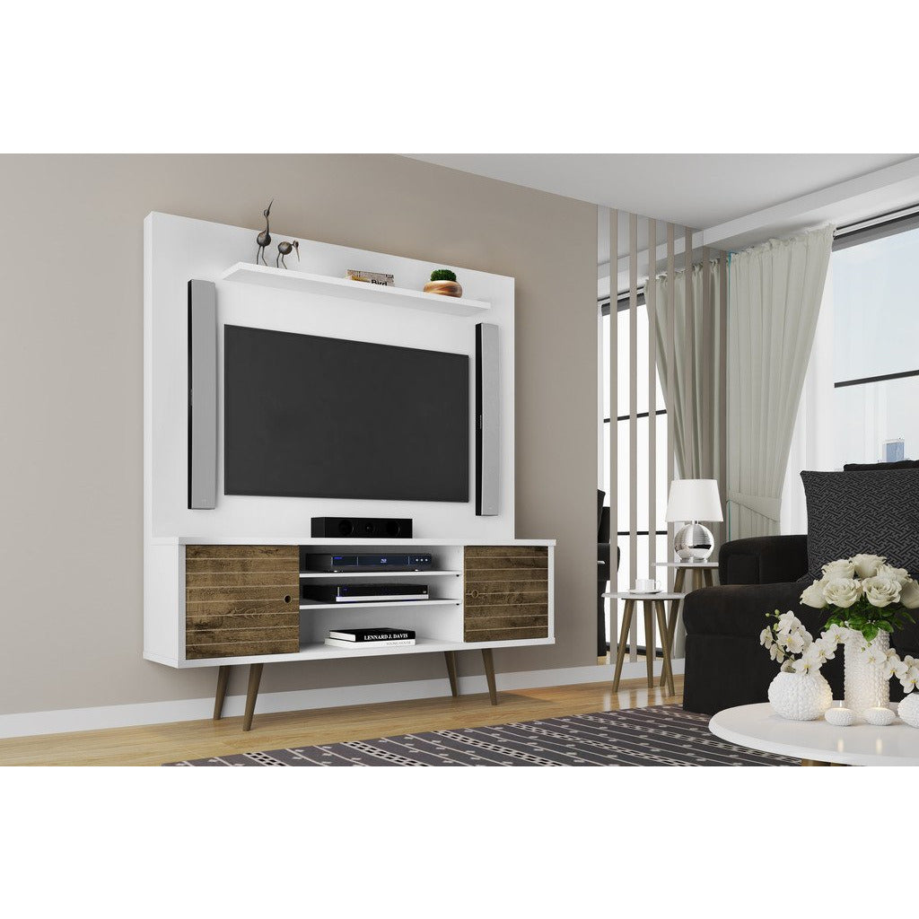 Manhattan Comfort  Liberty 63" Freestanding Entertainment Center with Overhead shelf  in White and Rustic Brown
