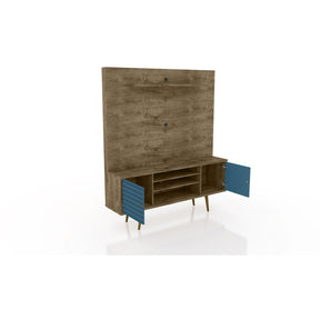 Manhattan Comfort  Liberty 63" Freestanding Entertainment Center with Overhead shelf  in Rustic Brown and Aqua Blue