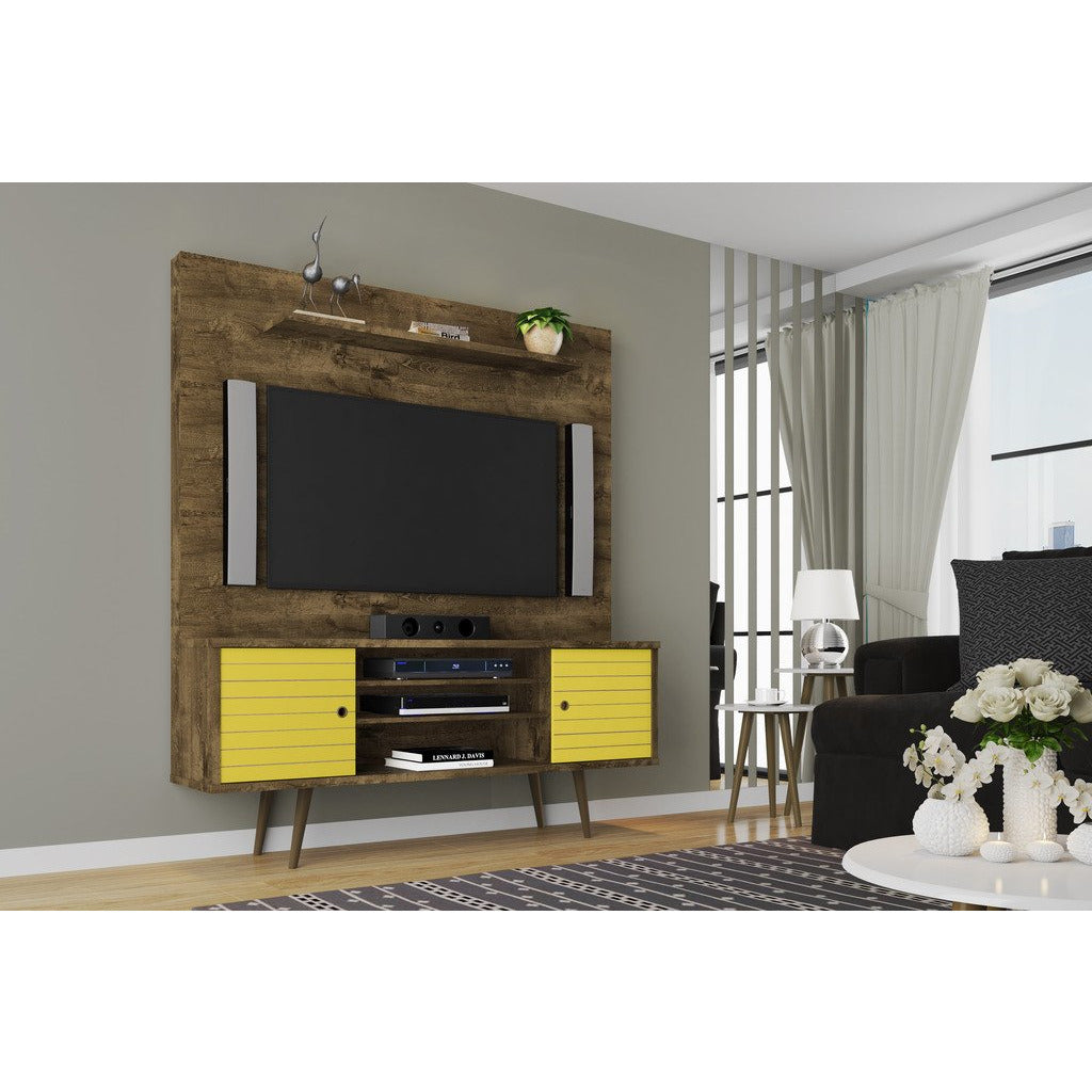 Manhattan Comfort  Liberty 63" Freestanding Entertainment Center with Overhead shelf  in Rustic Brown and Yellow