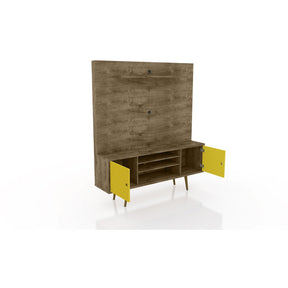 Manhattan Comfort  Liberty 63" Freestanding Entertainment Center with Overhead shelf  in Rustic Brown and Yellow