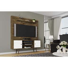Manhattan Comfort  Liberty 63" Freestanding Entertainment Center with Overhead shelf  in Rustic Brown and White