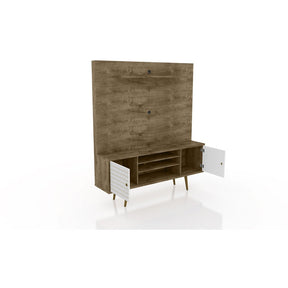 Manhattan Comfort  Liberty 63" Freestanding Entertainment Center with Overhead shelf  in Rustic Brown and White