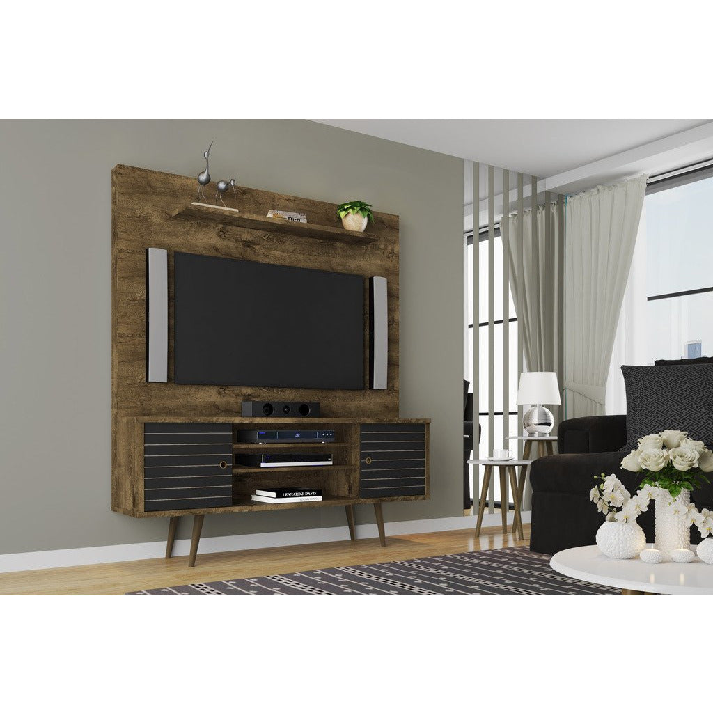 Manhattan Comfort  Liberty 63" Freestanding Entertainment Center with Overhead shelf  in Rustic Brown and Black