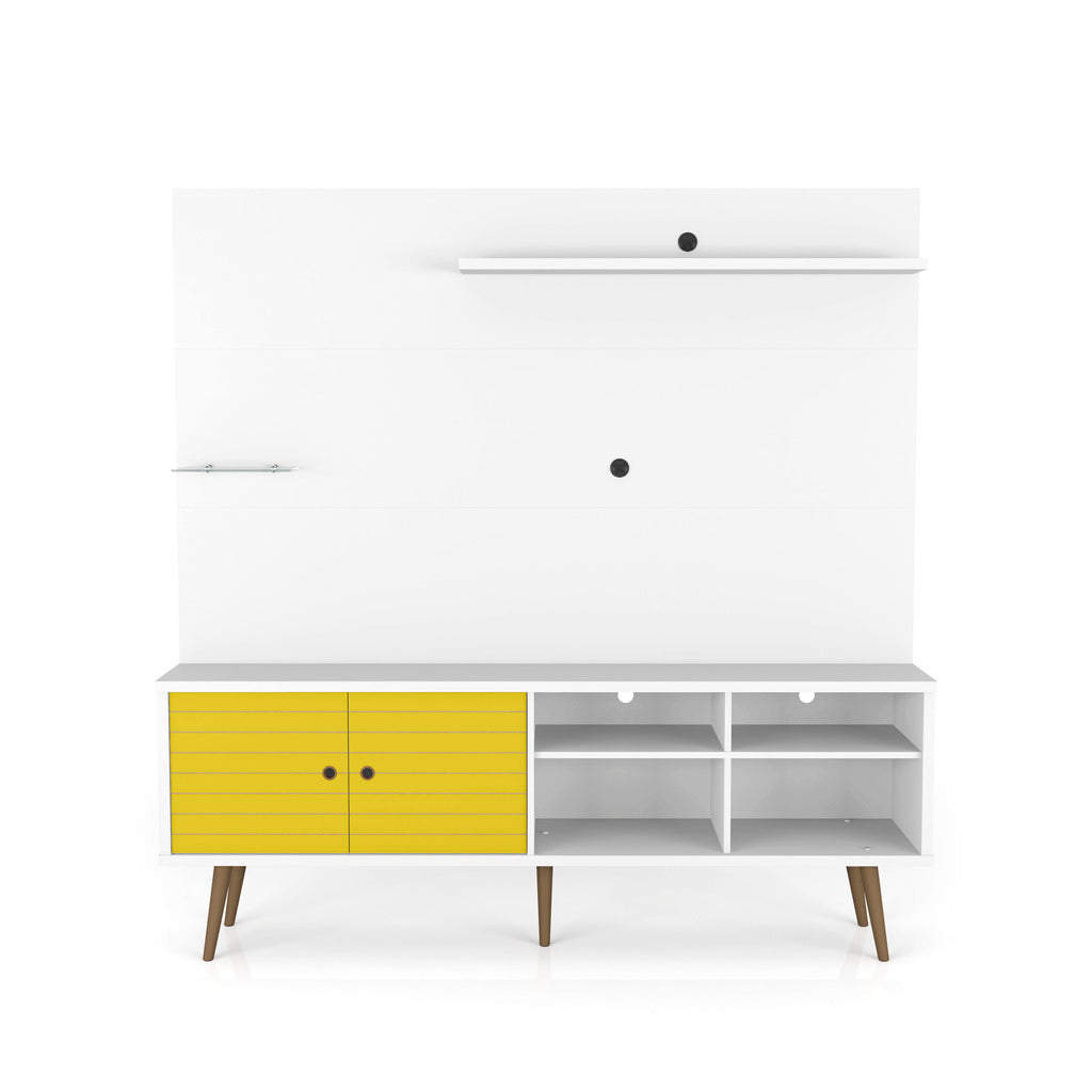 Manhattan Comfort  Liberty 70.87" Freestanding Entertainment Center with Overhead shelf  in White and YellowManhattan Comfort-Entertainment Center- - 1