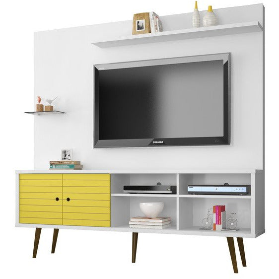 Manhattan Comfort  Liberty 70.87" Freestanding Entertainment Center with Overhead shelf  in White and Yellow