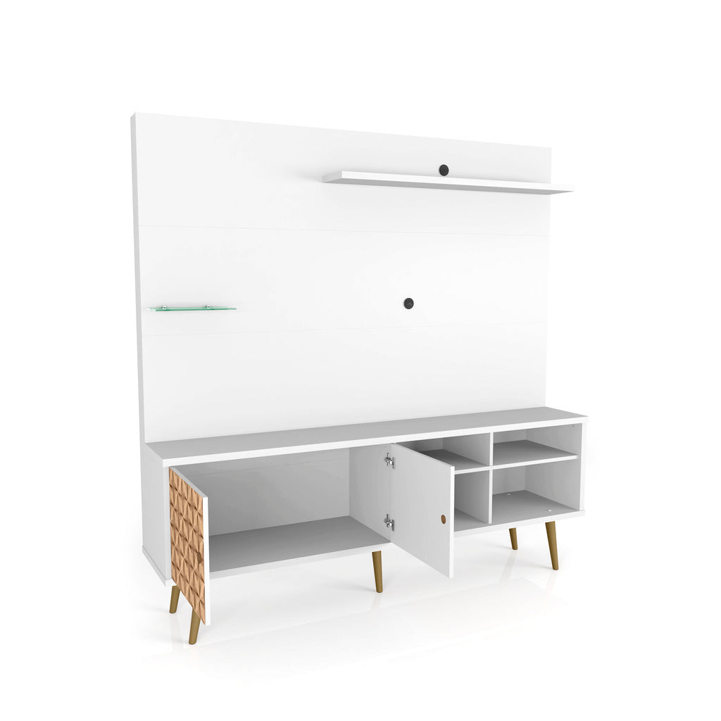 Manhattan Comfort  Liberty 70.87" Freestanding Entertainment Center with Overhead shelf  in White and 3D Brown Prints