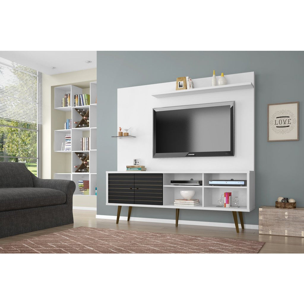 Manhattan Comfort  Liberty 70.87" Freestanding Entertainment Center with Overhead shelf  in White and Black