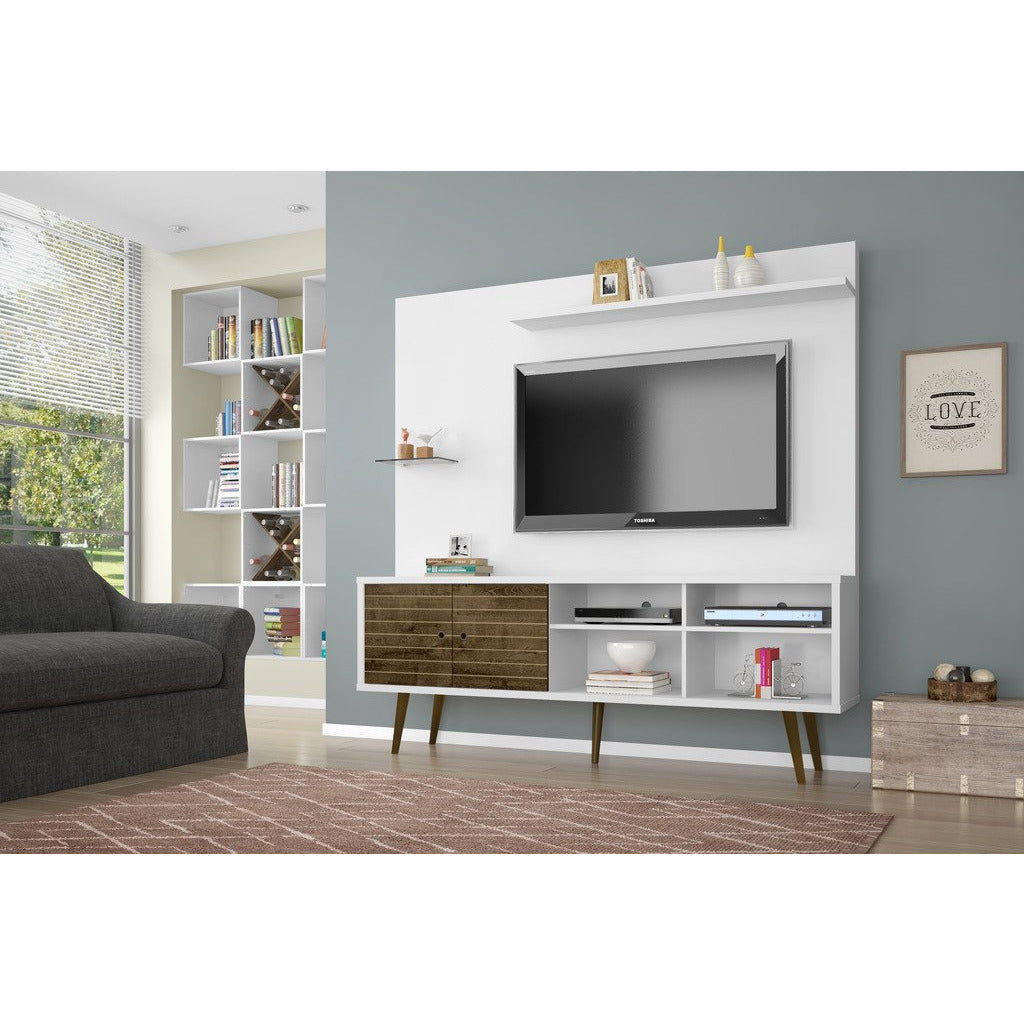 Manhattan Comfort  Liberty 70.87" Freestanding Entertainment Center with Overhead shelf  in White and Rustic Brown