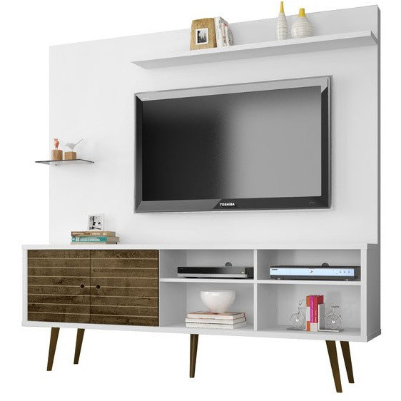 Manhattan Comfort  Liberty 70.87" Freestanding Entertainment Center with Overhead shelf  in White and Rustic Brown