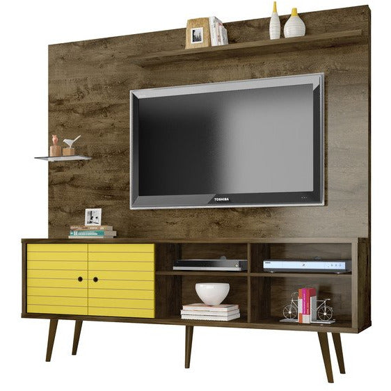 Manhattan Comfort  Liberty 70.87" Freestanding Entertainment Center with Overhead shelf  in Rustic Brown and Yellow
