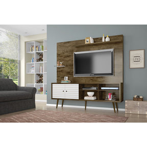 Manhattan Comfort  Liberty 70.87" Freestanding Entertainment Center with Overhead shelf  in Rustic Brown and White