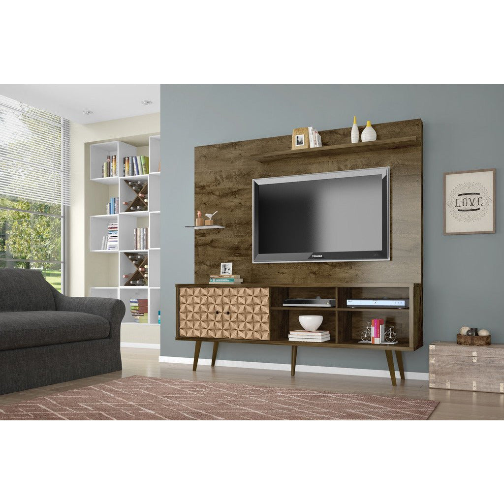 Manhattan Comfort  Liberty 70.87" Freestanding Entertainment Center with Overhead shelf  in Rustic Brown and 3D Brown Prints