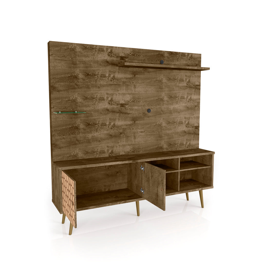 Manhattan Comfort  Liberty 70.87" Freestanding Entertainment Center with Overhead shelf  in Rustic Brown and 3D Brown Prints