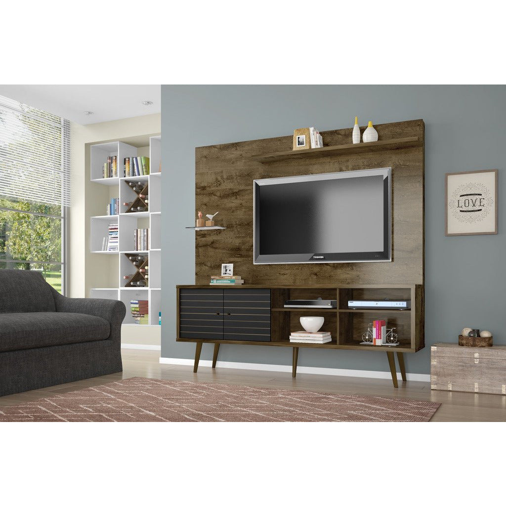 Manhattan Comfort  Liberty 70.87" Freestanding Entertainment Center with Overhead shelf  in Rustic Brown and Matte Black