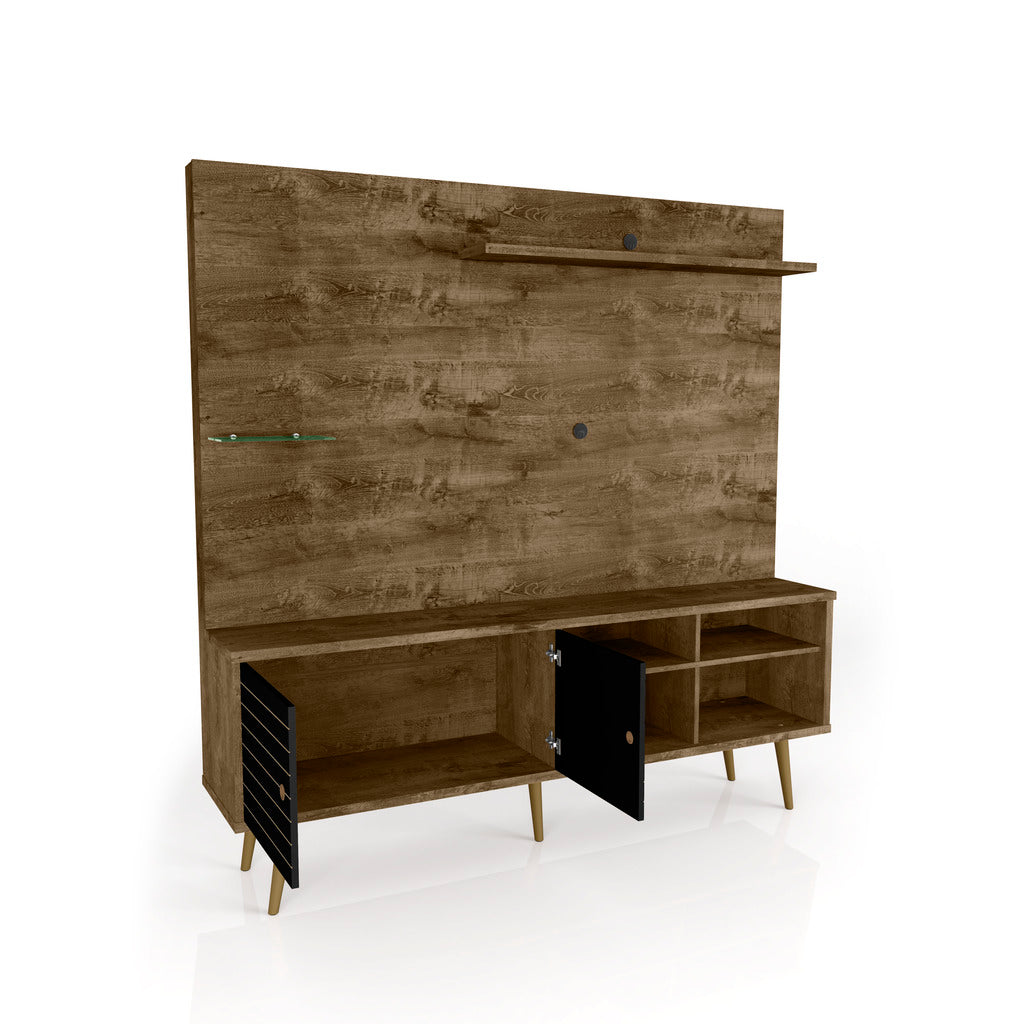 Manhattan Comfort  Liberty 70.87" Freestanding Entertainment Center with Overhead shelf  in Rustic Brown and Matte Black