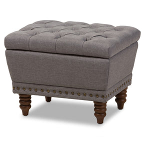 Baxton Studio Annabelle Modern and Contemporary Light Grey Fabric Upholstered Walnut Wood Finished Button-Tufted Storage Ottoman Baxton Studio-ottomans-Minimal And Modern - 2
