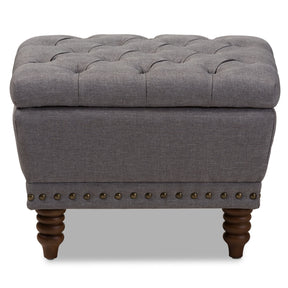 Baxton Studio Annabelle Modern and Contemporary Light Grey Fabric Upholstered Walnut Wood Finished Button-Tufted Storage Ottoman Baxton Studio-ottomans-Minimal And Modern - 3