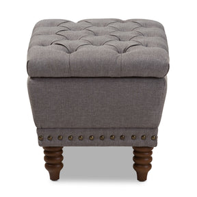 Baxton Studio Annabelle Modern and Contemporary Light Grey Fabric Upholstered Walnut Wood Finished Button-Tufted Storage Ottoman Baxton Studio-ottomans-Minimal And Modern - 4