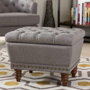 Baxton Studio Annabelle Modern and Contemporary Light Grey Fabric Upholstered Walnut Wood Finished Button-Tufted Storage Ottoman Baxton Studio-ottomans-Minimal And Modern - 1