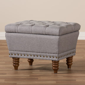 Baxton Studio Annabelle Modern and Contemporary Light Grey Fabric Upholstered Walnut Wood Finished Button-Tufted Storage Ottoman Baxton Studio-ottomans-Minimal And Modern - 9