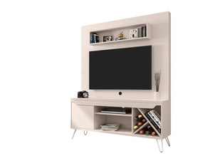 Manhattan Comfort Baxter 53.54 Mid-Century Modern Freestanding Entertainment Center with Media Shelves and Wine Rack in Off White