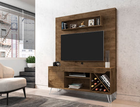 Manhattan Comfort Baxter 53.54 Mid-Century Modern Freestanding Entertainment Center with Media Shelves and Wine Rack in Rustic Brown