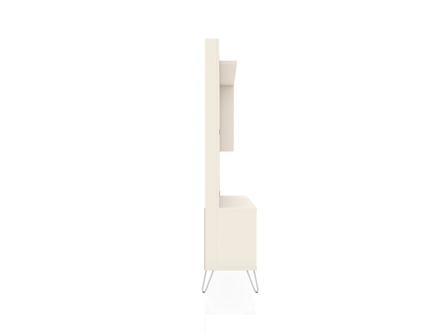 Manhattan Comfort Baxter 62.99 Freestanding Mid-Century Modern Entertainment Center with LED Lights and Décor Shelves in Off White