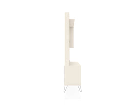 Manhattan Comfort Baxter 62.99 Freestanding Mid-Century Modern Entertainment Center with LED Lights and Décor Shelves in Off White
